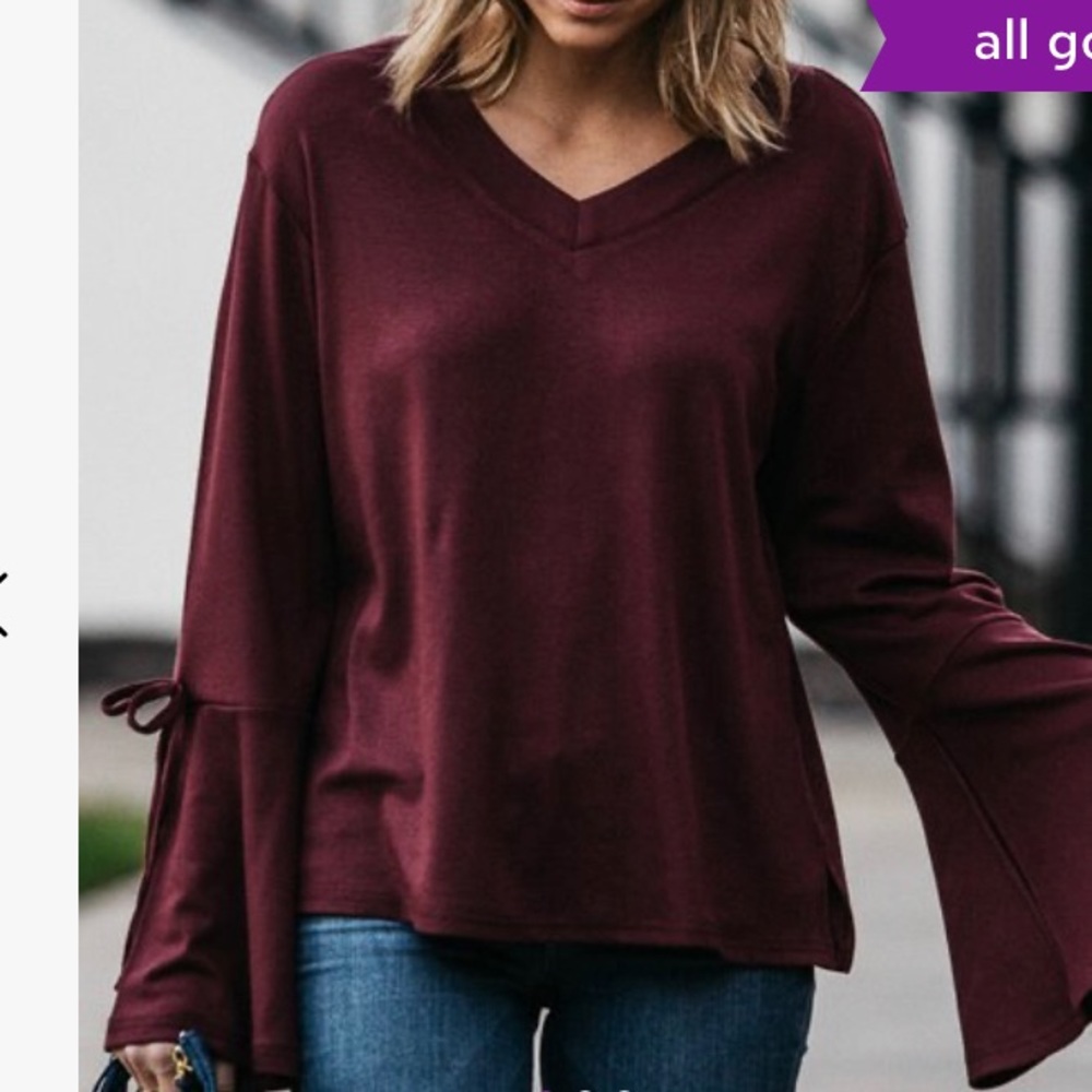 Nation Los Angeles Cropped Raw Hem V-Neck Sweater Plum Size Medium